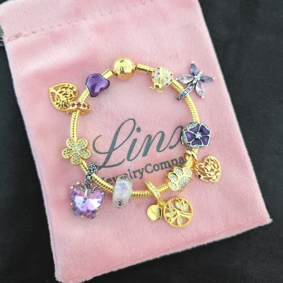 Linx Yellow Gold Bracelet with Purple Themed Charms